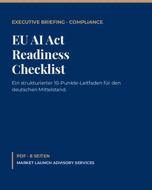 EU AI Act Readiness Checklist cover, navy and gold executive design