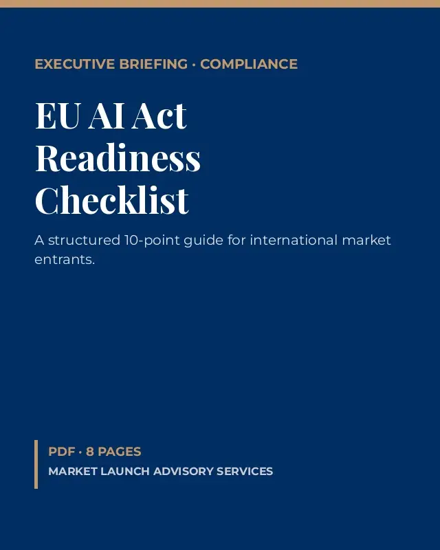 EU AI Act Readiness Checklist cover, navy and gold executive design