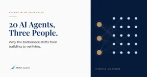 Diagram: 20 AI agents, three people – the bottleneck in agentic AI sales shifts from building to verifying